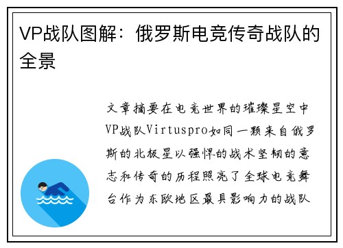 VP战队图解：俄罗斯电竞传奇战队的全景